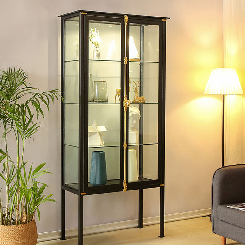 Modern Curio Cabinet Metal Glass Doors Storage Cabinet with Lighting