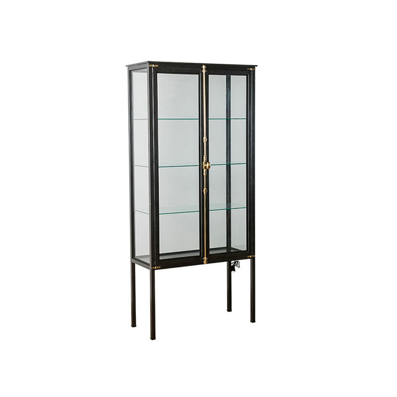 Modern Curio Cabinet Metal Glass Doors Storage Cabinet with Lighting