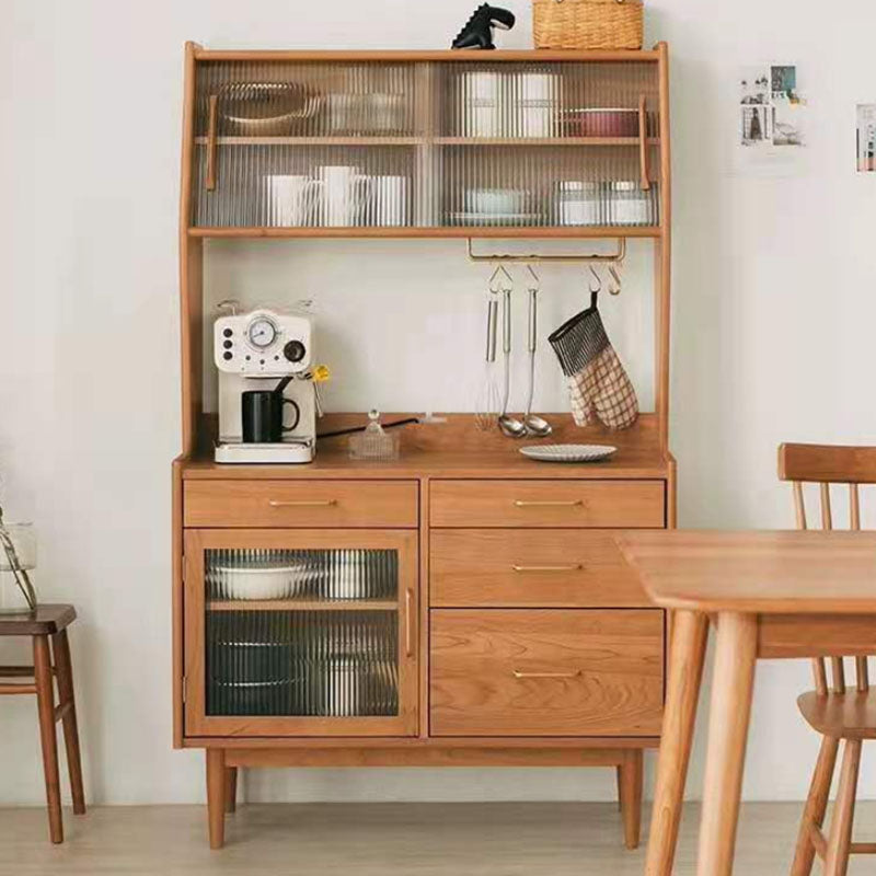 Modern Dining Hutch Pine Storage Cabinet with Doors for Living Room