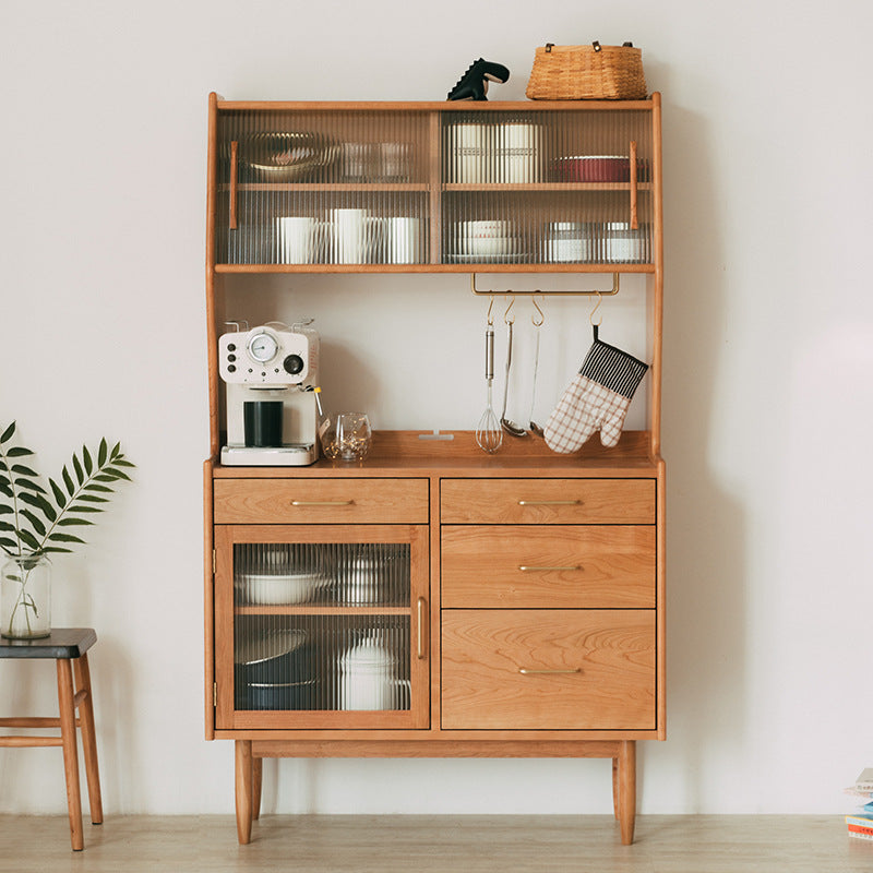 Modern Dining Hutch Pine Storage Cabinet with Doors for Living Room