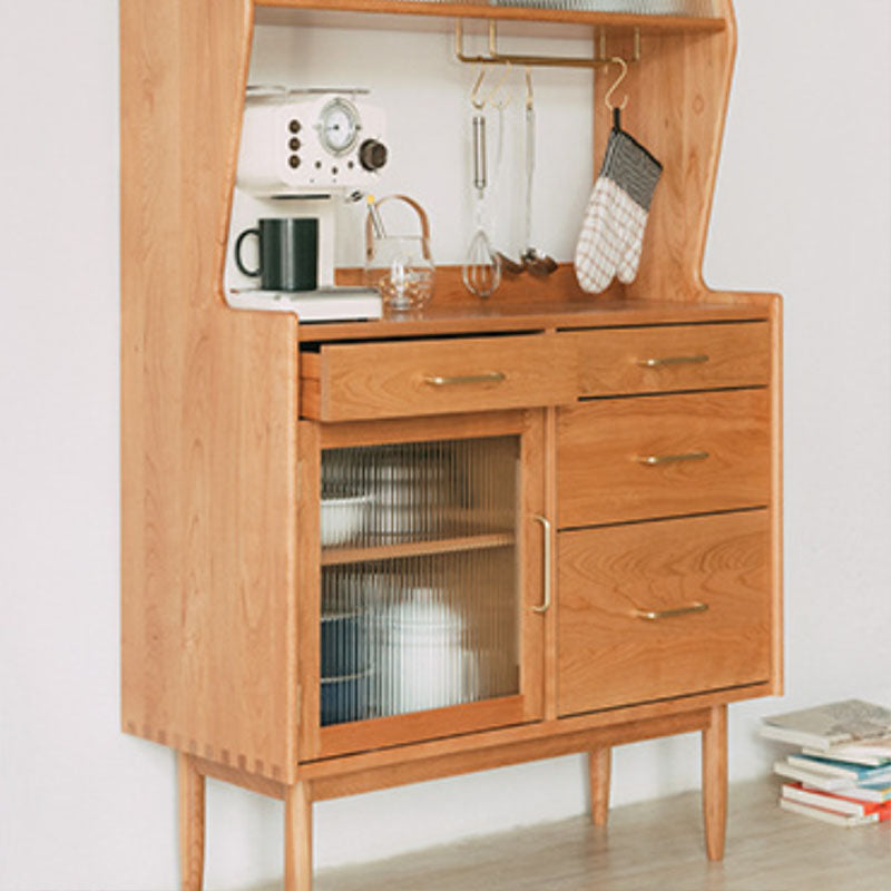 Modern Dining Hutch Pine Storage Cabinet with Doors for Living Room