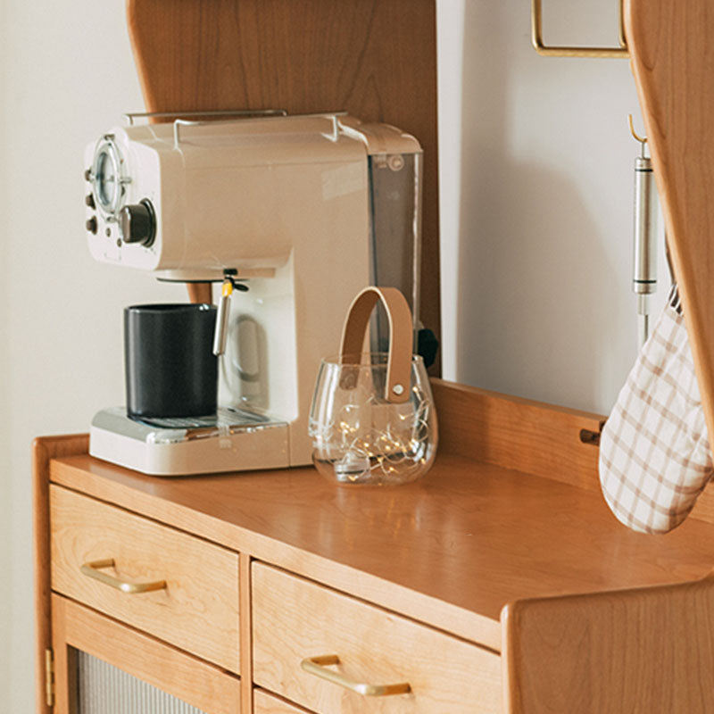 Modern Dining Hutch Pine Storage Cabinet with Doors for Living Room