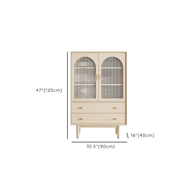 Modern Faux Wood Display Stand Glass Doors Storage Cabinet with Doors for Living Room