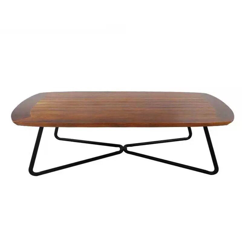 Contemporary Patio Table Stone Solid Wood Black Coffee Table