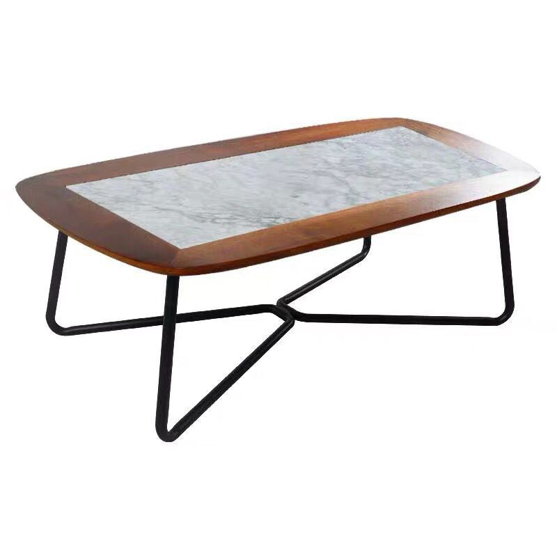 Contemporary Patio Table Stone Solid Wood Black Coffee Table