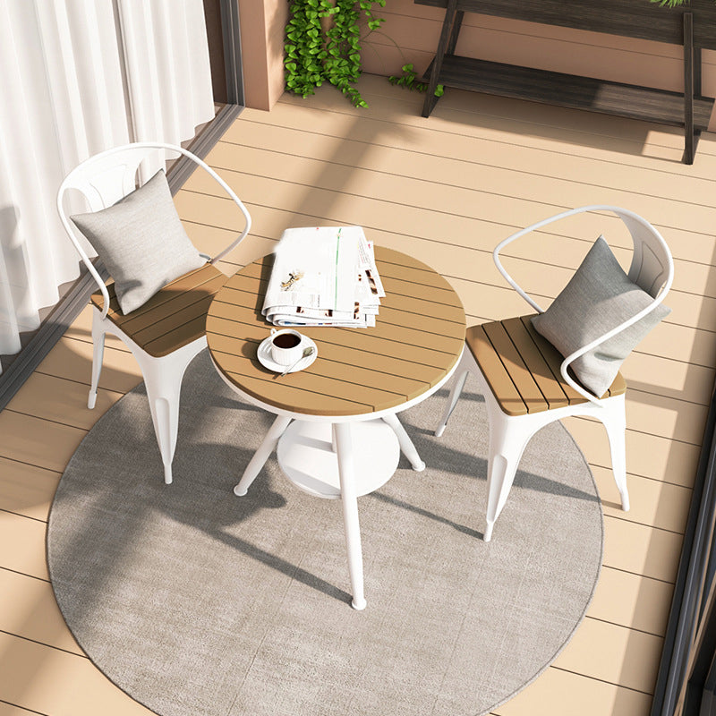 Contemporary Patio Table Lift Round Metal Brown Bistro Table