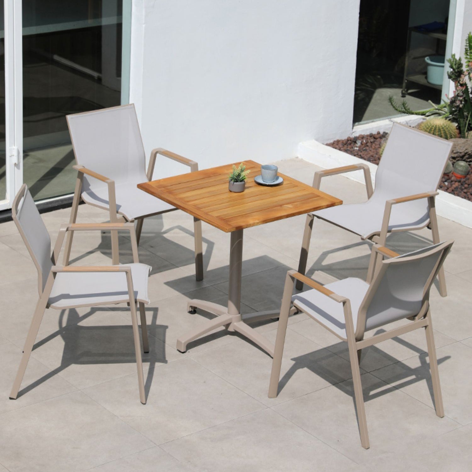 Industrial Round/Square Coffee Table Wood and Metallic Patio Table