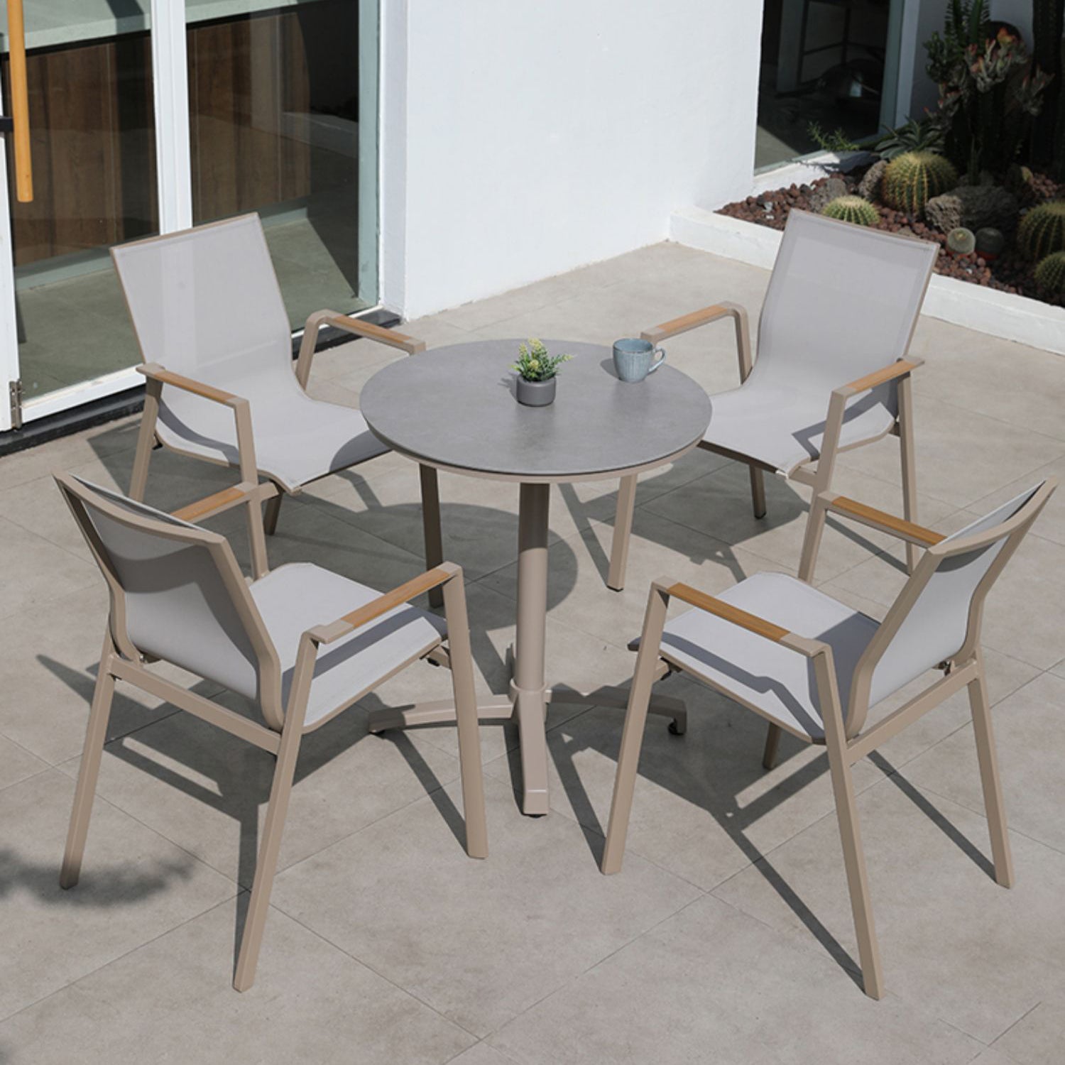 Industrial Round/Square Coffee Table Wood and Metallic Patio Table