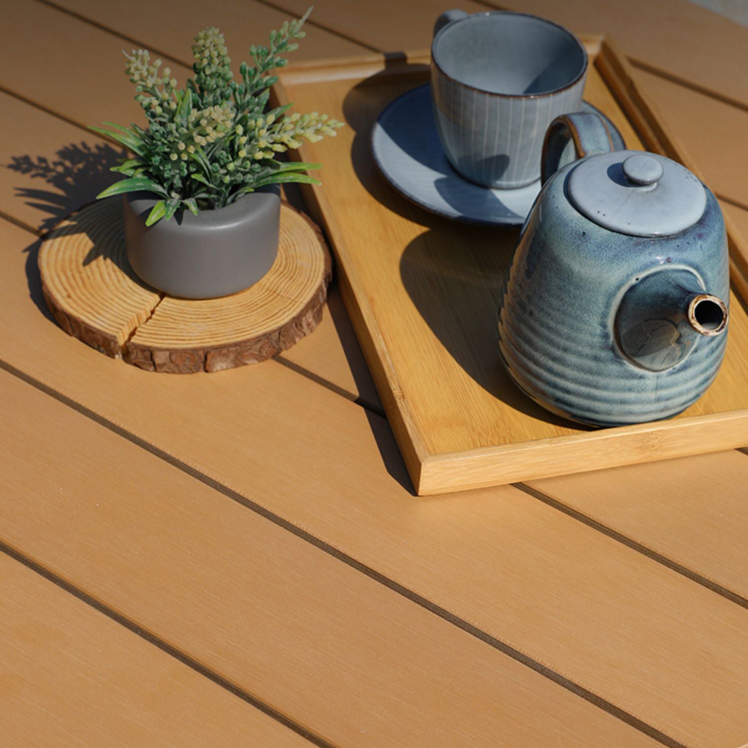 Industrial Round/Square Coffee Table Wood and Metallic Patio Table