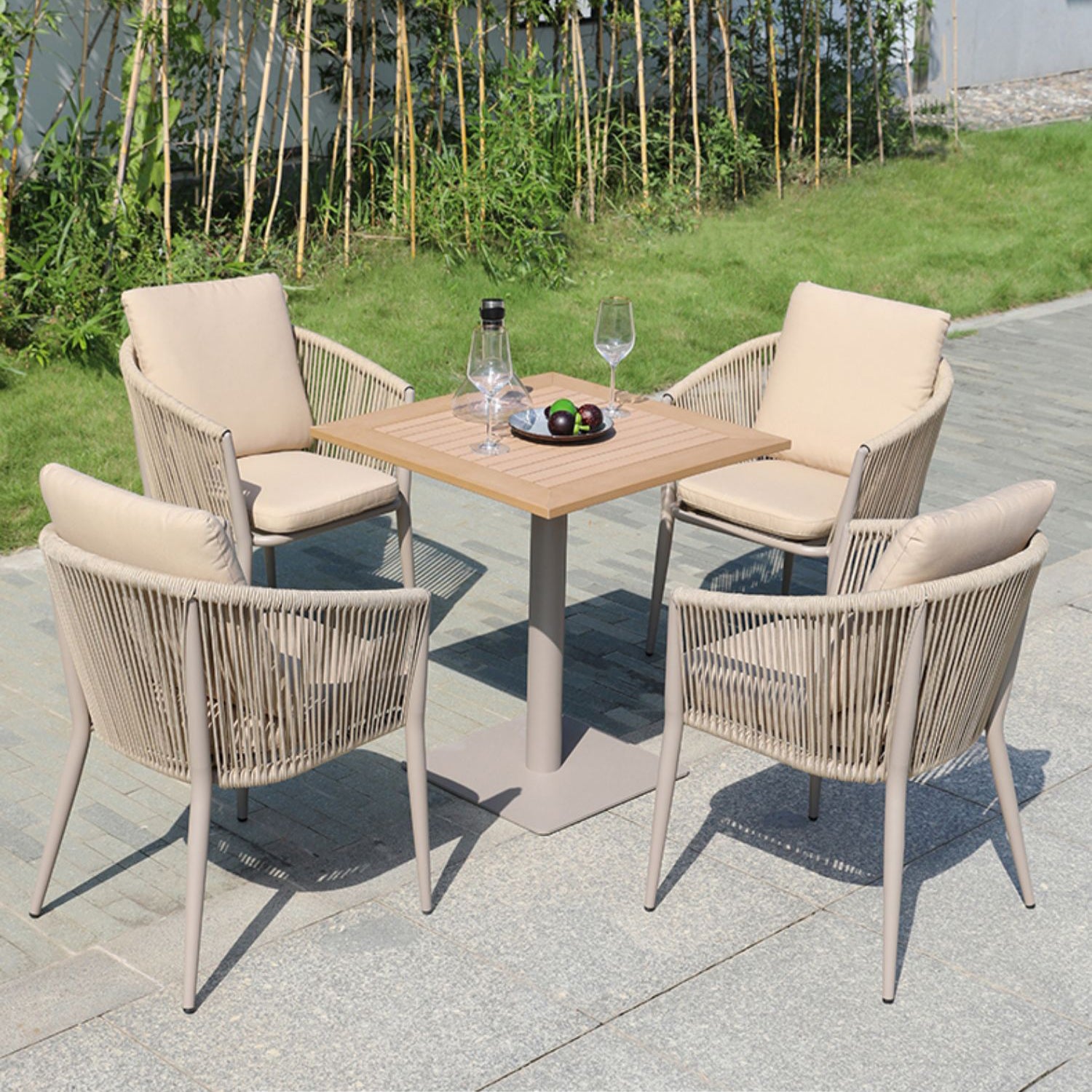 Industrial Round/Square Coffee Table Wood and Metallic Patio Table