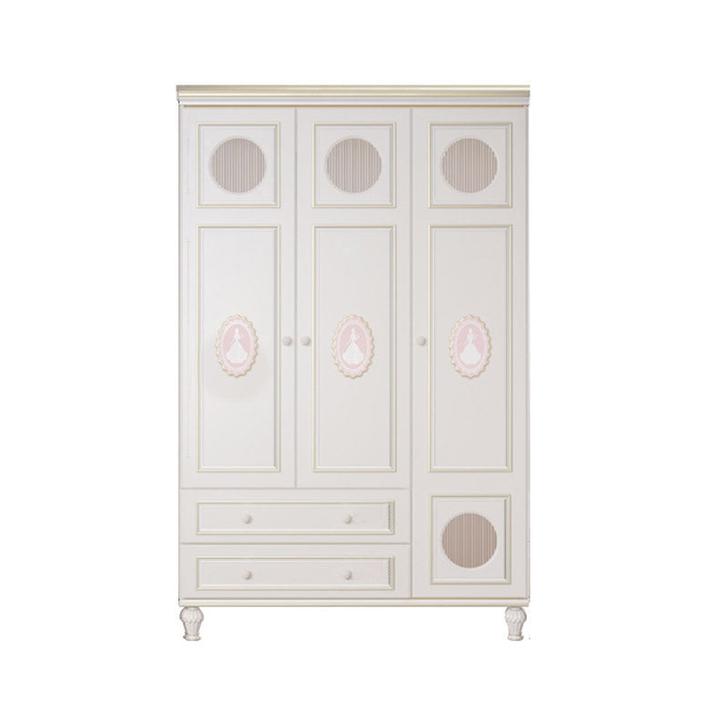 White Colour Solid Wood Wardrobe Cloth Rod Included Youth Armoire for Bedroom