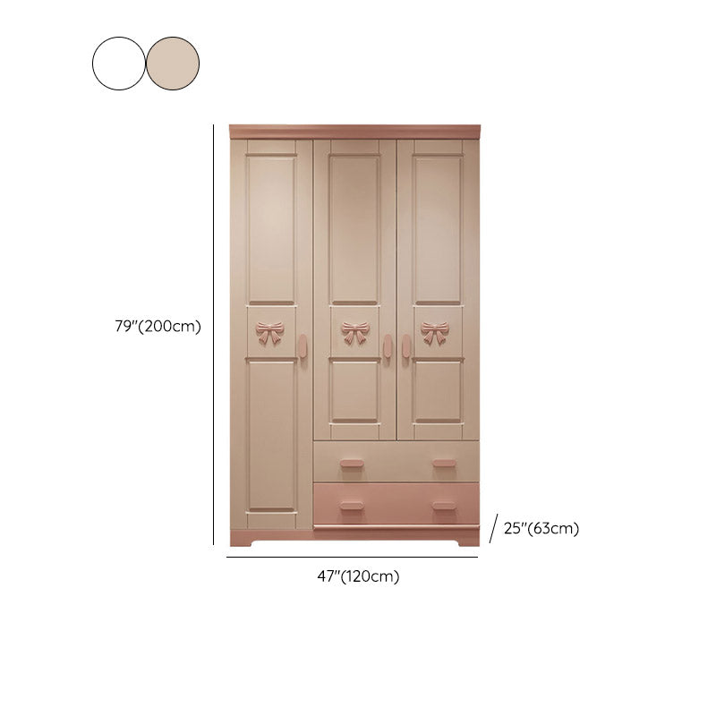 White Colour Solid Wood Wardrobe Cloth Rod Included Youth Armoire for Bedroom