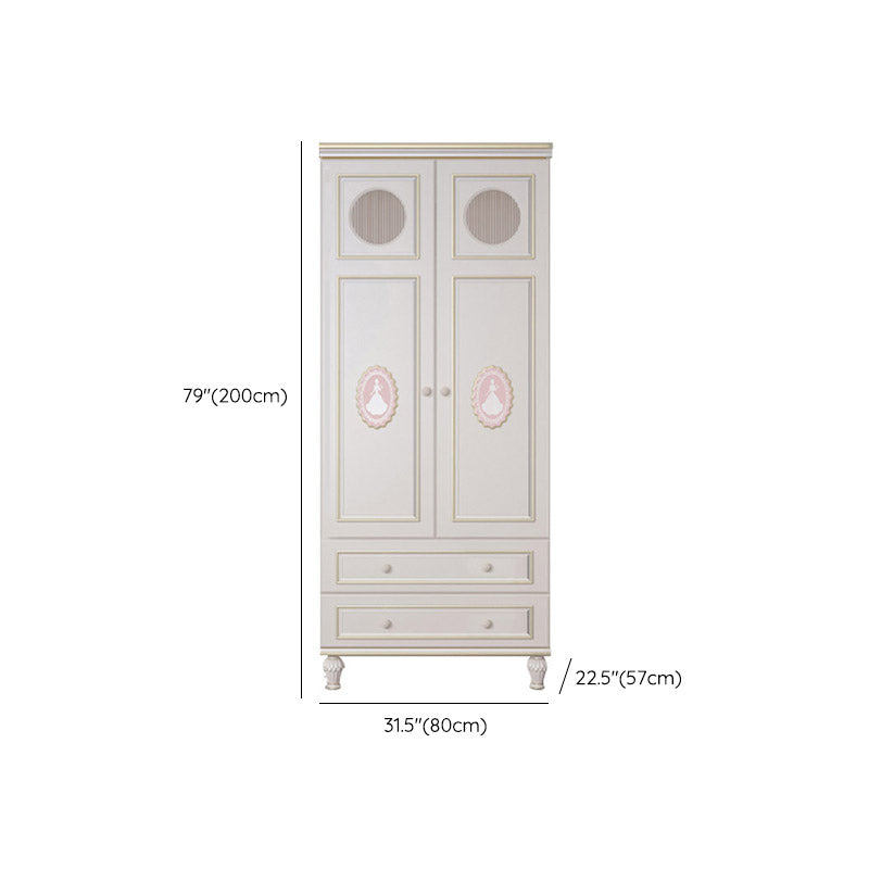 White Colour Solid Wood Wardrobe Cloth Rod Included Youth Armoire for Bedroom