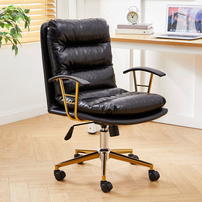 Modern Faux Leather Task Chair Fixed Arms Desk Chair for Office