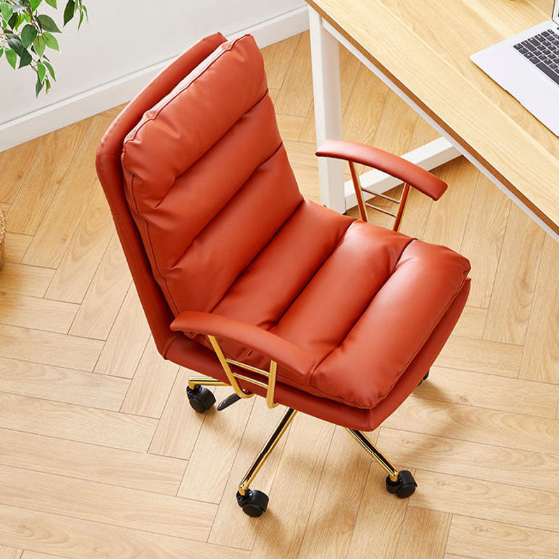 Modern Faux Leather Task Chair Fixed Arms Desk Chair for Office