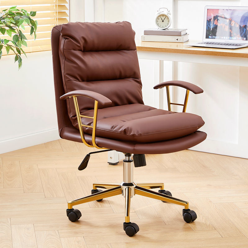 Modern Faux Leather Task Chair Fixed Arms Desk Chair for Office