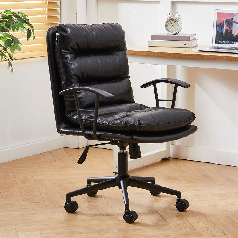 Modern Faux Leather Task Chair Fixed Arms Desk Chair for Office