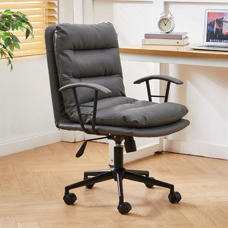 Modern Faux Leather Task Chair Fixed Arms Desk Chair for Office