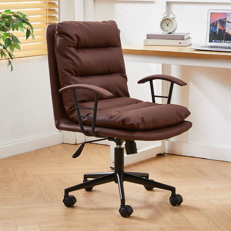 Modern Faux Leather Task Chair Fixed Arms Desk Chair for Office