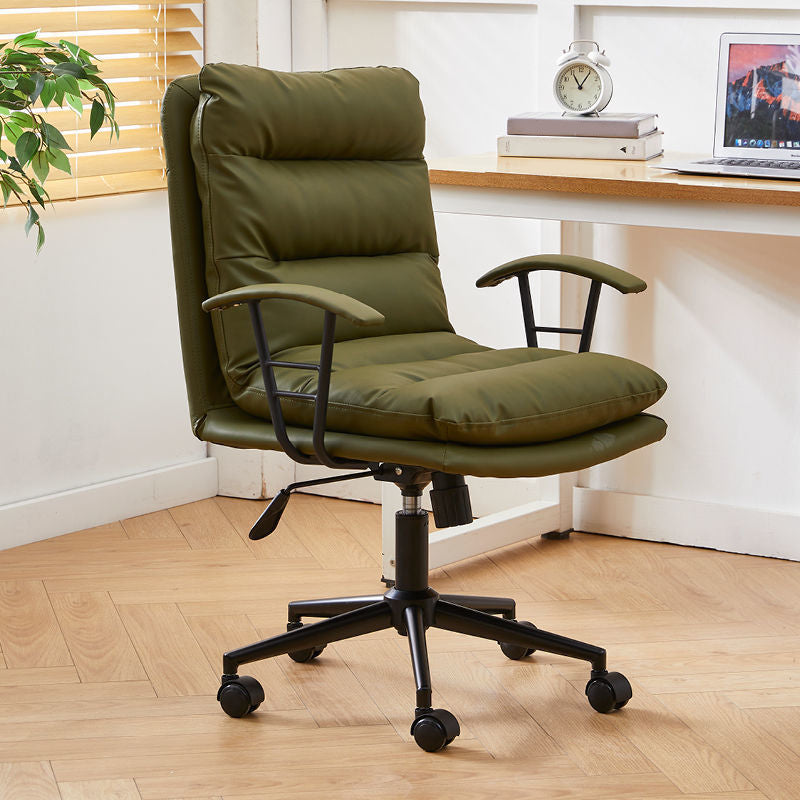 Modern Faux Leather Task Chair Fixed Arms Desk Chair for Office