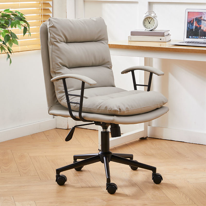 Modern Faux Leather Task Chair Fixed Arms Desk Chair for Office