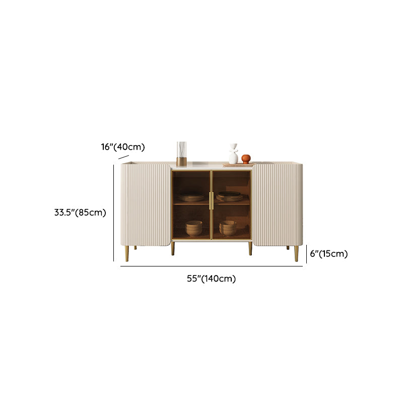 Glam Style Buffet Table Stone Buffet Credenza with Drawers and Cabinets