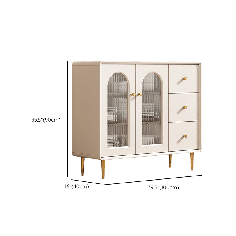 Modern Style Sideboard Glass Doors Wood Side Board with Drawers and Cabinets