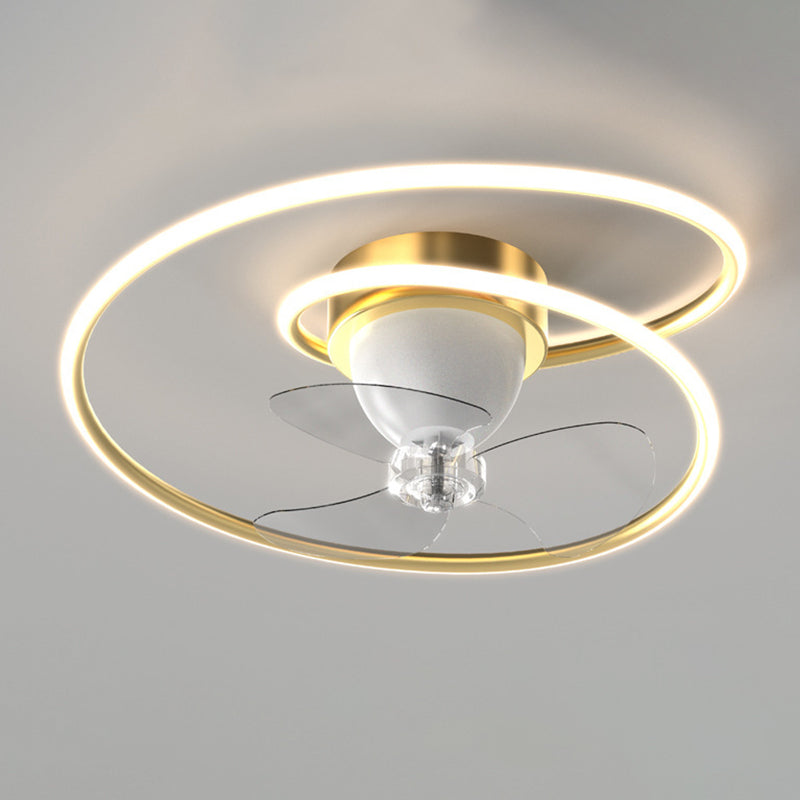 3-Blade Contemporary Ceiling Fan Polish Finish LED Fan with Light for Foyer