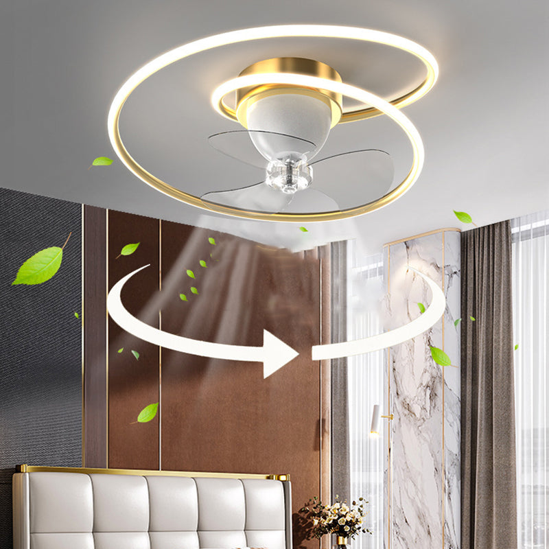 3-Blade Contemporary Ceiling Fan Polish Finish LED Fan with Light for Foyer