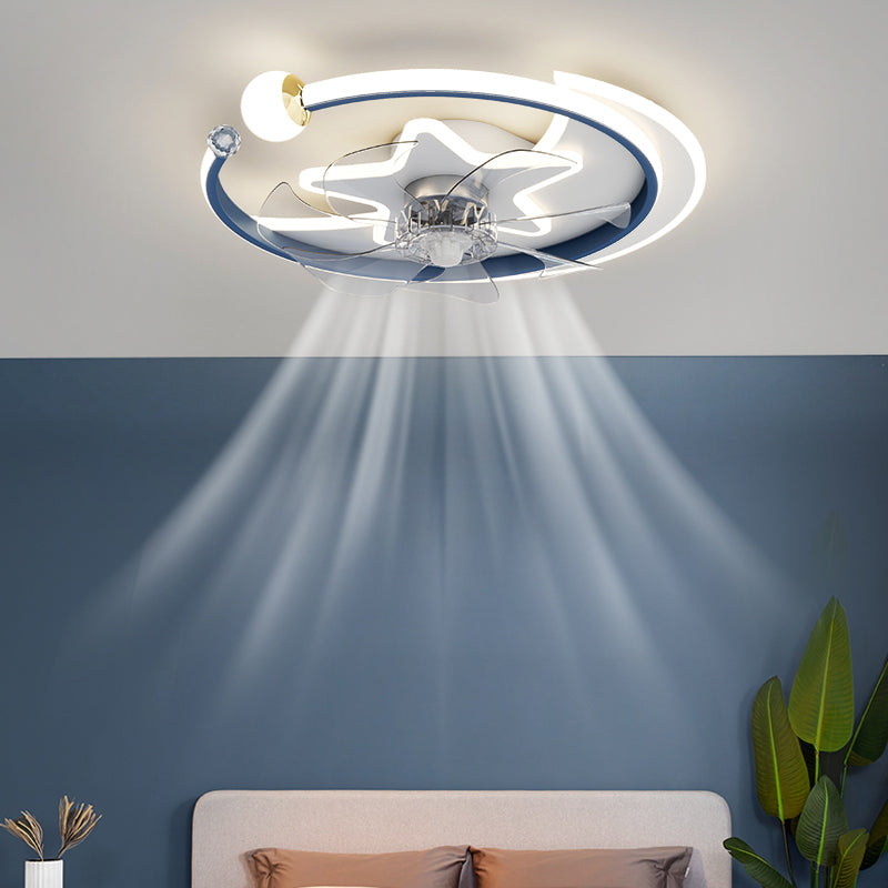 Modern Interior LED Ceiling Fan in 3 - Colors Metal and Acrylic Fan Lighting Fixture