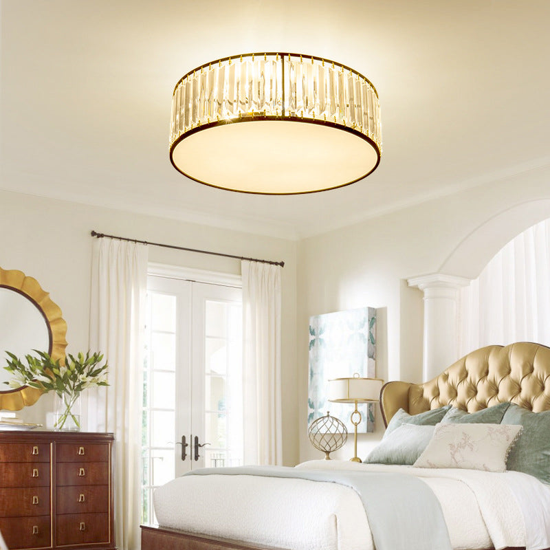 American Style Ceiling Light Cylinder Shape Ceiling Lamp with Crystal Shade for Bedroom