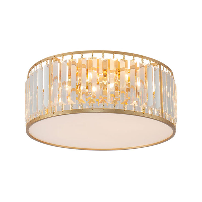 American Style Ceiling Light Cylinder Shape Ceiling Lamp with Crystal Shade for Bedroom