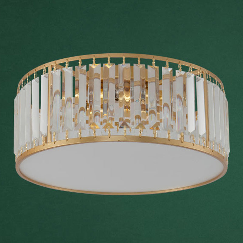 American Style Ceiling Light Cylinder Shape Ceiling Lamp with Crystal Shade for Bedroom