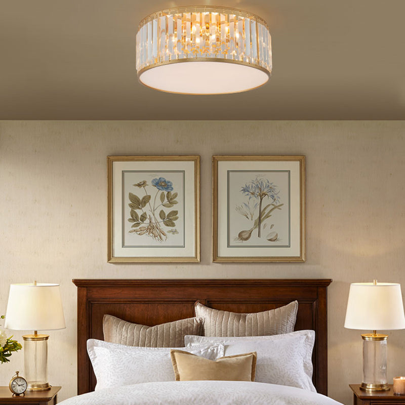 American Style Ceiling Light Cylinder Shape Ceiling Lamp with Crystal Shade for Bedroom