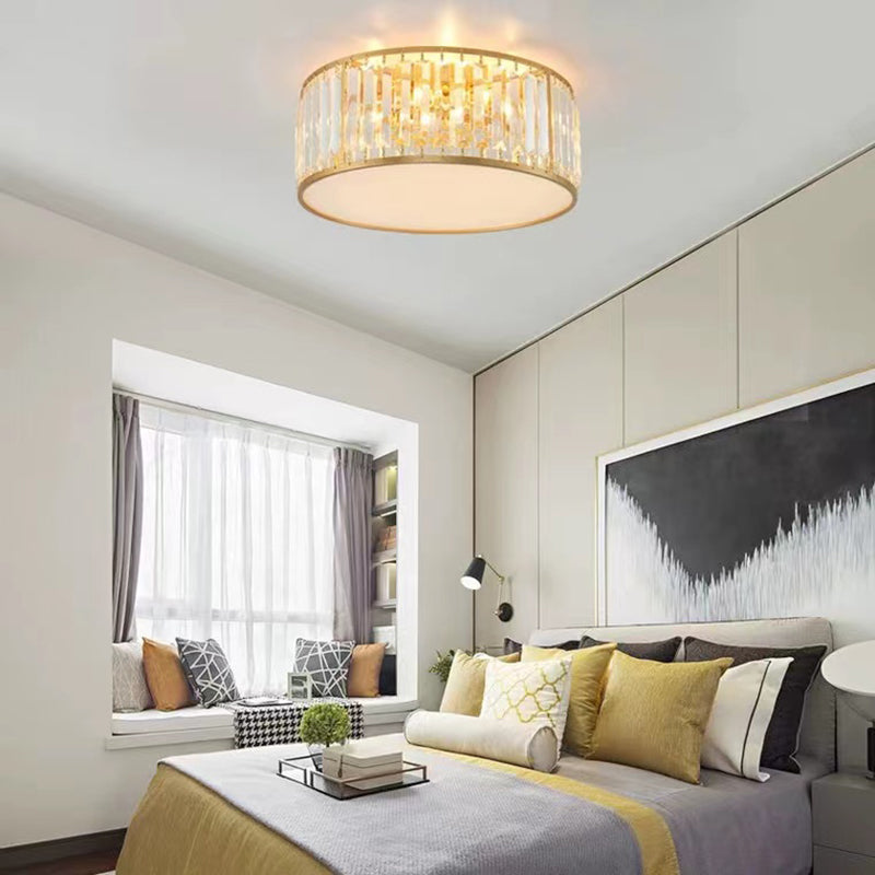 American Style Ceiling Light Cylinder Shape Ceiling Lamp with Crystal Shade for Bedroom