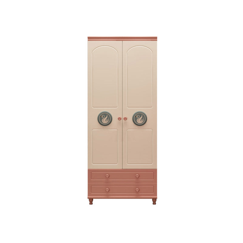 Pink and White Bedroom Armoire with Garment Rod Modern Wardrobe Closet