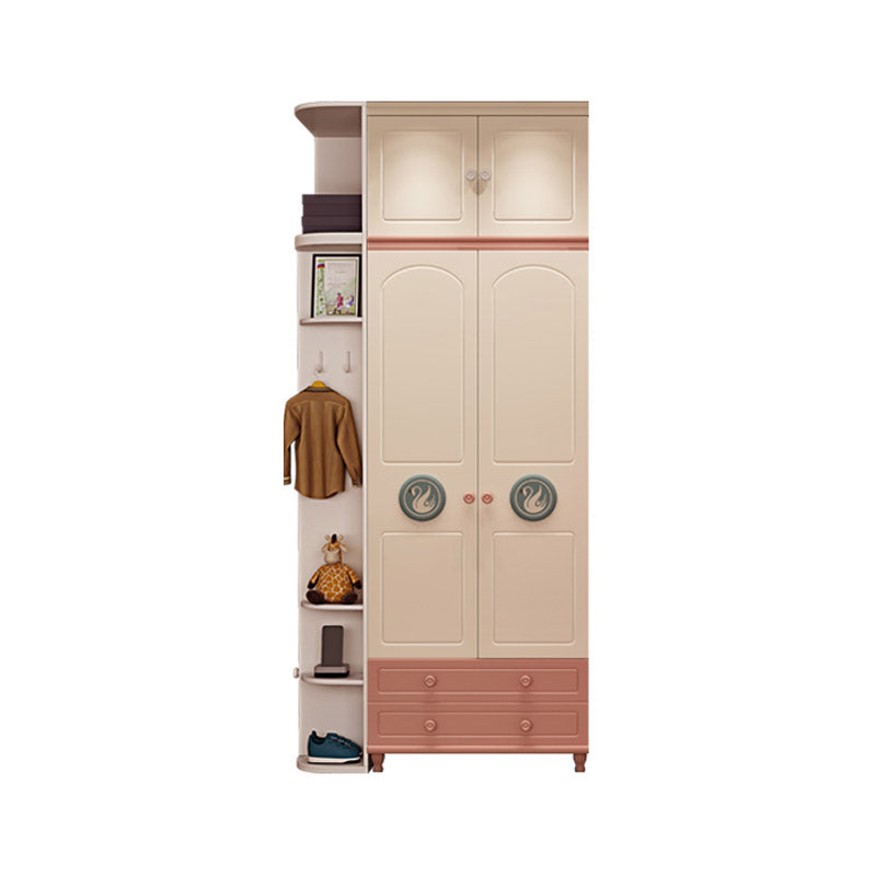 Pink and White Bedroom Armoire with Garment Rod Modern Wardrobe Closet