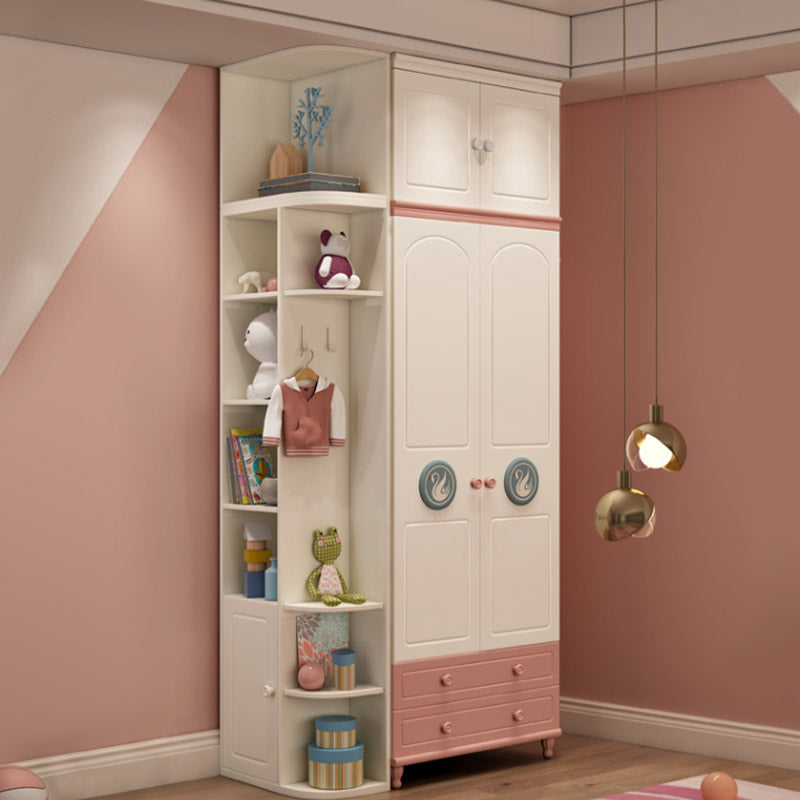 Pink and White Bedroom Armoire with Garment Rod Modern Wardrobe Closet