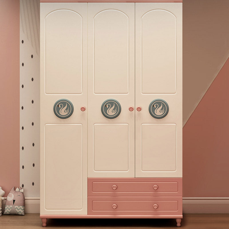 Pink and White Bedroom Armoire with Garment Rod Modern Wardrobe Closet