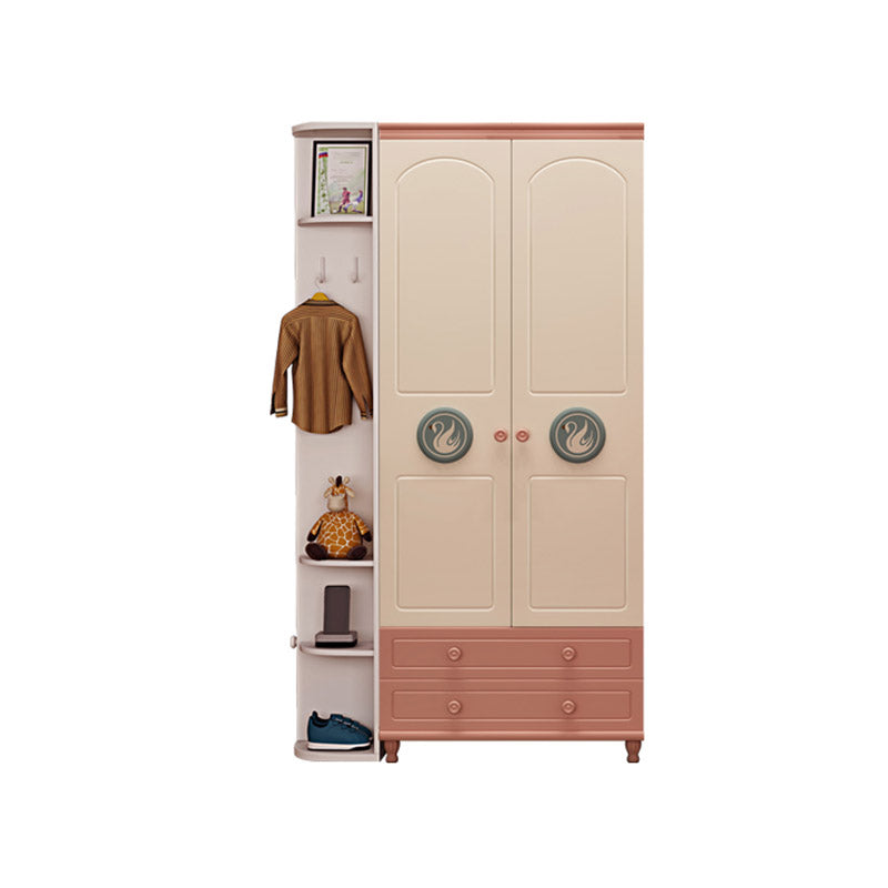 Pink and White Bedroom Armoire with Garment Rod Modern Wardrobe Closet