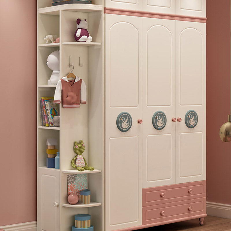 Pink and White Bedroom Armoire with Garment Rod Modern Wardrobe Closet