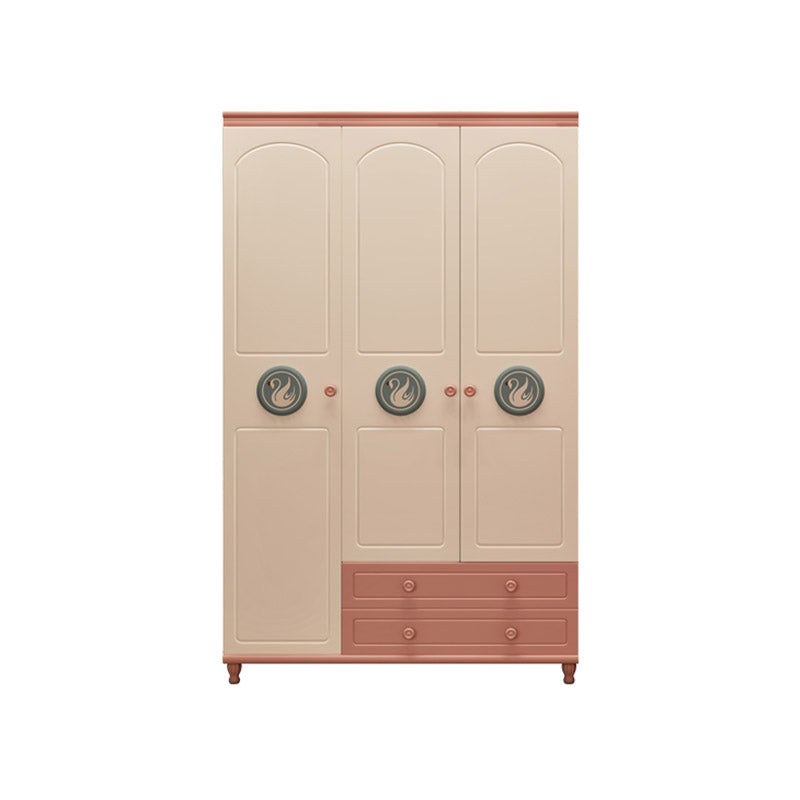 Pink and White Bedroom Armoire with Garment Rod Modern Wardrobe Closet