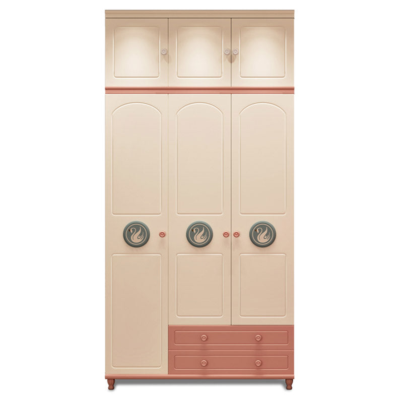 Pink and White Bedroom Armoire with Garment Rod Modern Wardrobe Closet