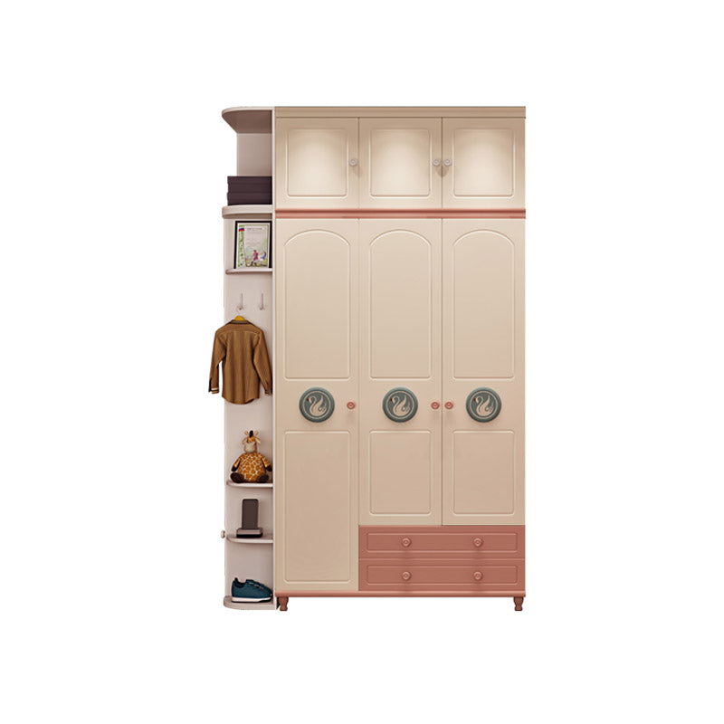 Pink and White Bedroom Armoire with Garment Rod Modern Wardrobe Closet