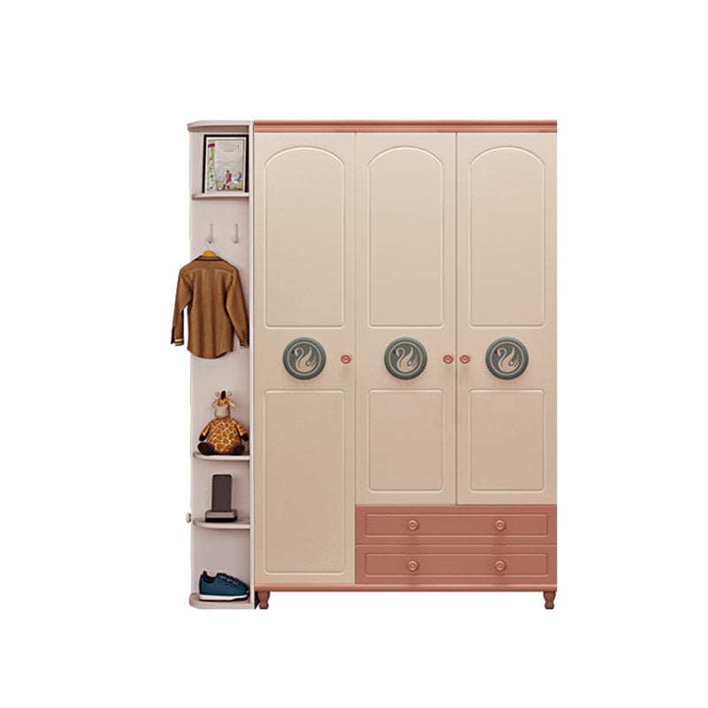 Pink and White Bedroom Armoire with Garment Rod Modern Wardrobe Closet