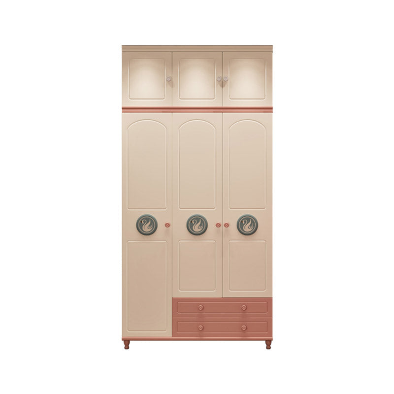 Pink and White Bedroom Armoire with Garment Rod Modern Wardrobe Closet