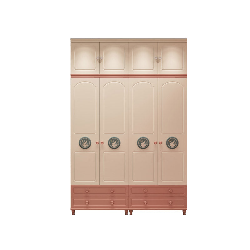 Pink and White Bedroom Armoire with Garment Rod Modern Wardrobe Closet