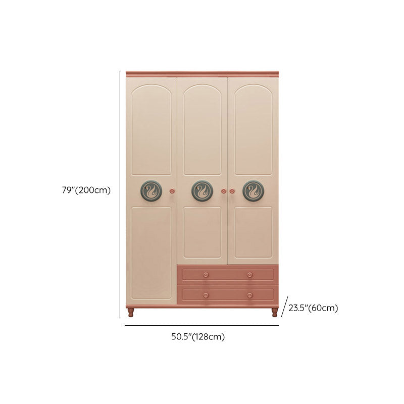 Pink and White Bedroom Armoire with Garment Rod Modern Wardrobe Closet