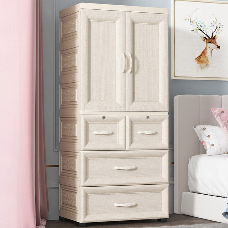 White Colour Plastic Wardrobe Cloth Rod Included Youth Armoire for Home