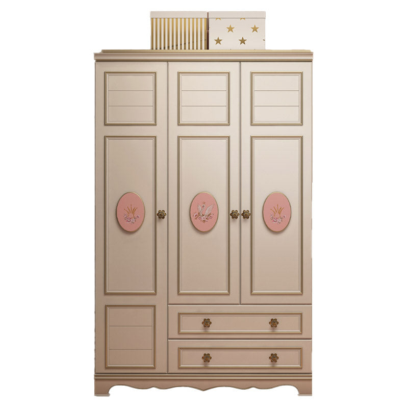 White Colour Solid Wood Wardrobe Cloth Rod Included Youth Armoire with 2 Drawers